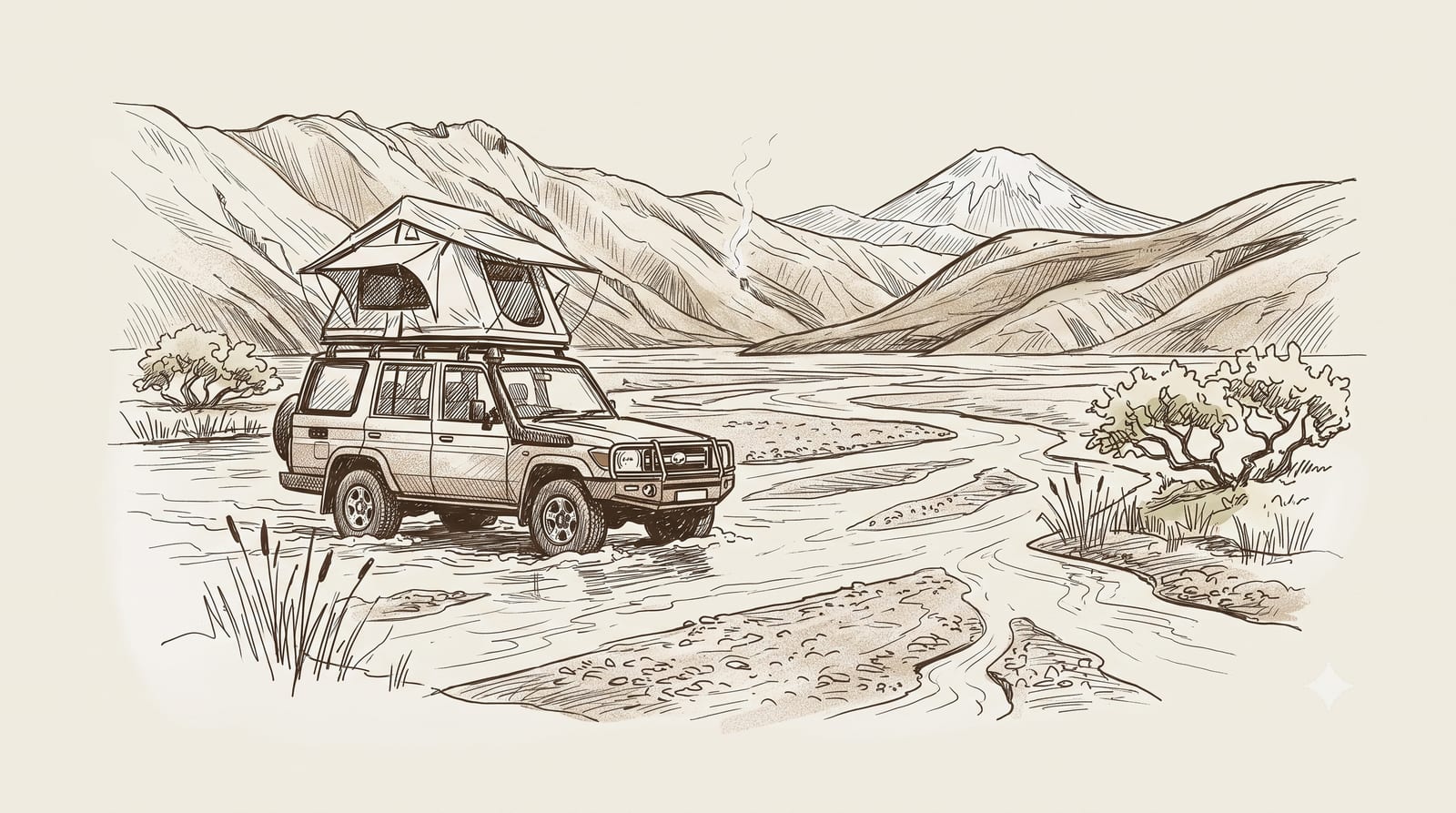A 4×4 fording a glacial river in the treeless Icelandic Highlands.